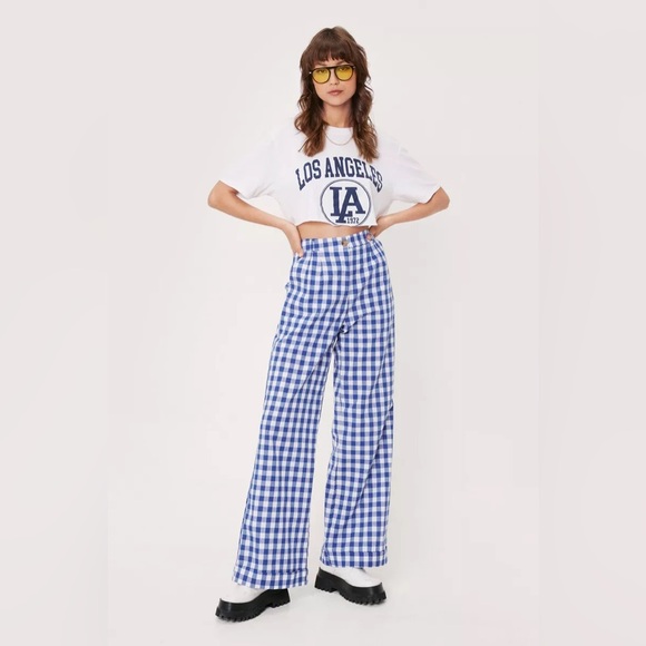 Nasty Gal Pants - Nasty Gal Collection Purple Gingham Wide Leg Pants